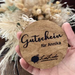 Gutschein gelasert Holz