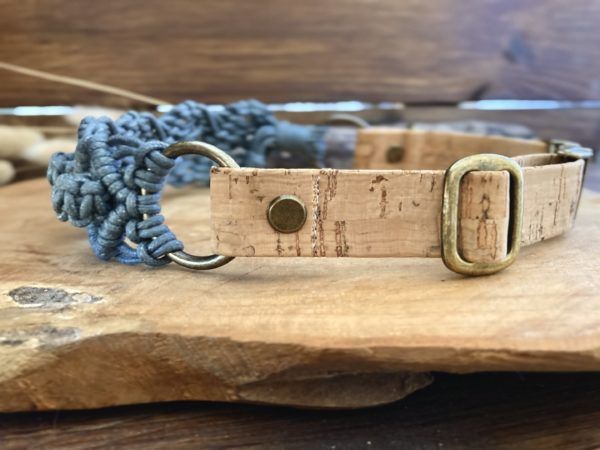 Vegan Boho Halsband in bluegrey antik messing