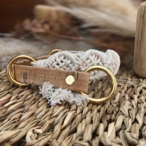 Zugstophalsband Vegan Hippie aus Makramee und Korkleder