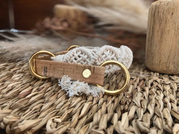 Zugstophalsband Vegan Hippie aus Makramee und Korkleder