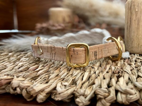Zugstophalsband Vegan Hippie aus Makramee und Korkleder