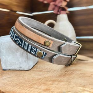 Makani Hundehalsband mit Dekor Leder (oben) und Ethno sw (unten)
