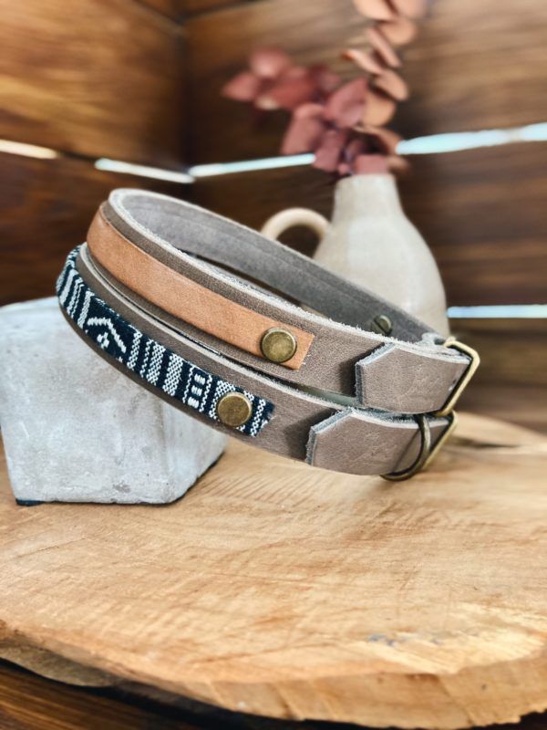 Makani Hundehalsband mit Dekor Leder (oben) und Ethno sw (unten)