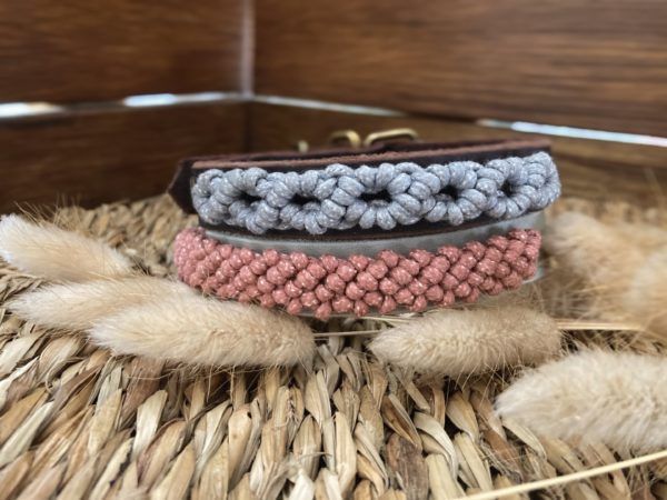 Makramee Makani Hundehalsband eukalyptus/braun und terracotta/grau
